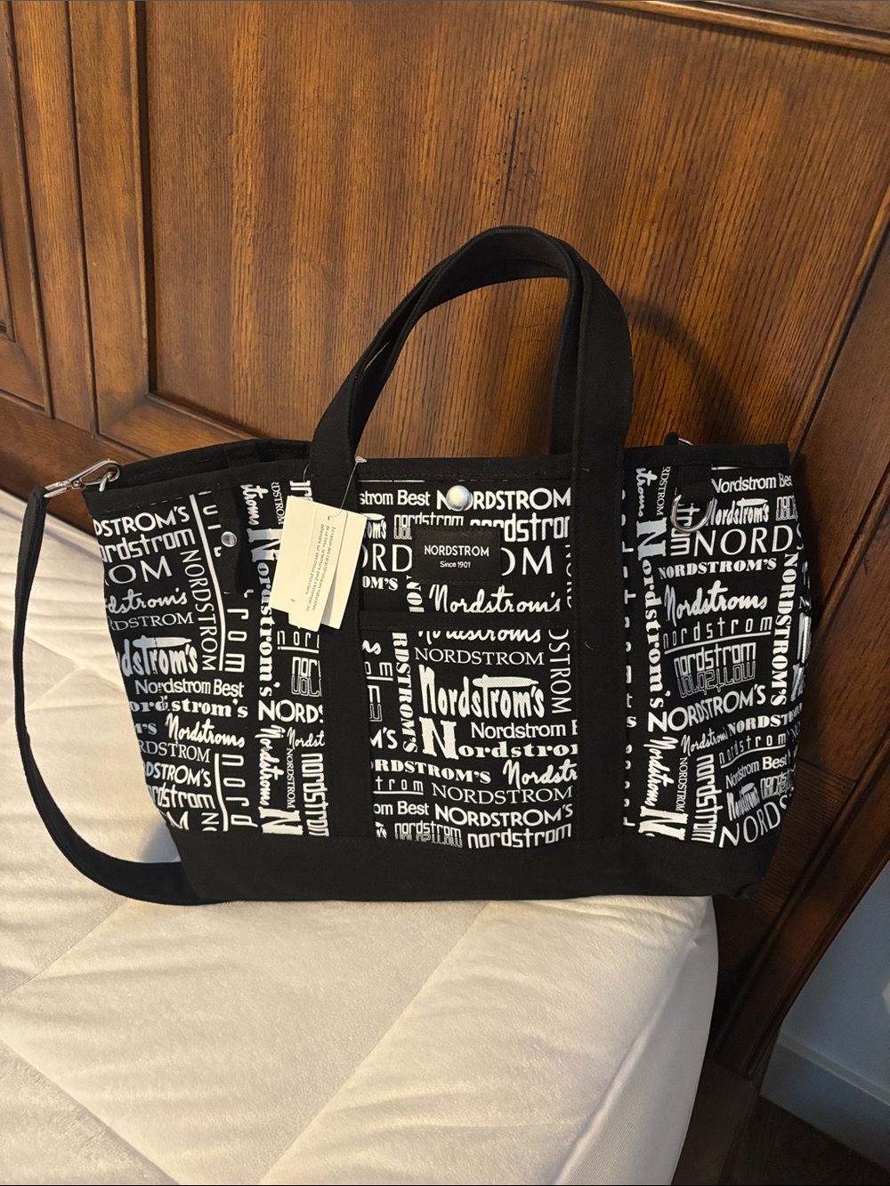 Nordstrom Black and White Logo Graphic Computer Tote